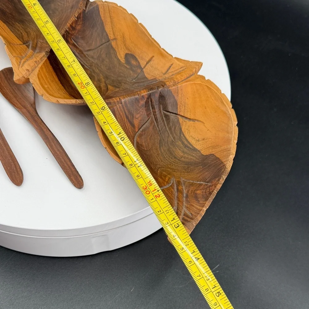 Monkey Pod Wood Leaf Serving Set with 3 Spoons